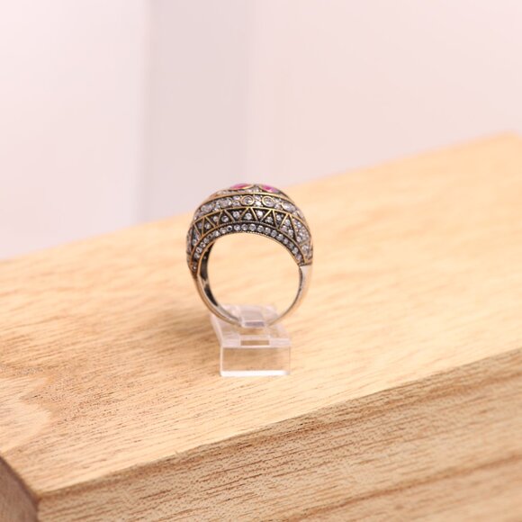 Vintage silver dome ring mix cx stones finger size 8.5 Indian Statement ring - Picture 5 of 7